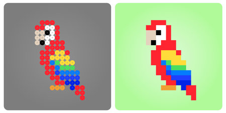 8 bit pixel of parrots. Animal in vector illustration for games asset and beads pattern