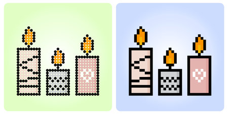 8 bit pixel candle. object items for game assets and beads pattern in vector illustration.のイラスト素材