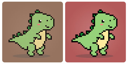8 bit pixels cute dinosaur. Animals in vector illustration for retro games and beads pattern