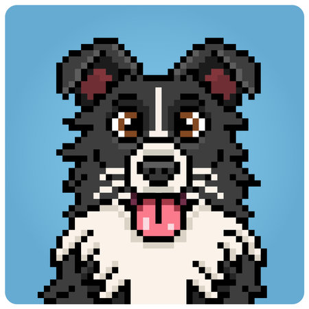 Pixel 8 bit dog head. Animal portrait for game assets in vector illustration.のイラスト素材