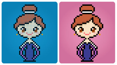 A Princess in Vector Illustration of pixel art. Beads pattern a cute girl dot pixels