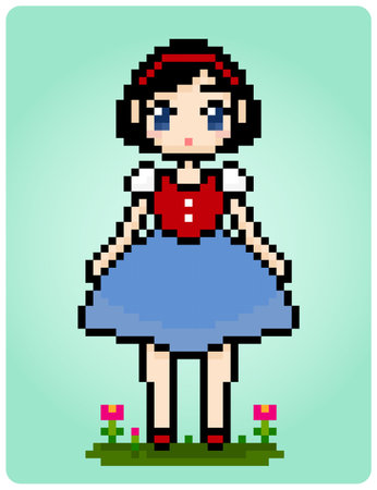 8-bit pixel a Princess in Vector Illustration,  A cute girl for game assets and Beads patternのイラスト素材