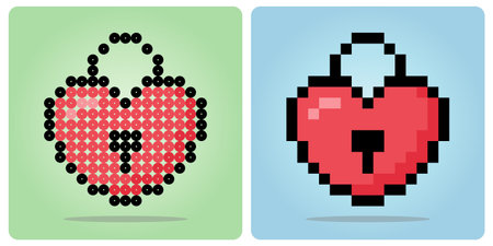 8 bit pixel of heart shaped key. love icon in vector illustrations for game icons or bead patternsのイラスト素材