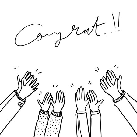 Doodle applause gestures of hands up or hands clapping. congratulation business theme in vectorのイラスト素材