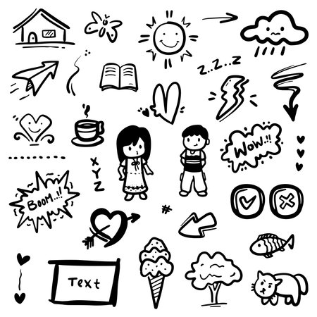 Hand drawn abstract thin line doodle set, in Vector illustrationのイラスト素材