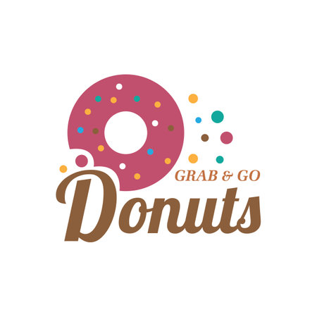 Vector donut logo template. Sweet tasty doughnut logotype background Glaze dessert sign for cafe  restaurant  stall. Grab and go conceptのイラスト素材