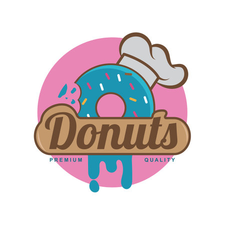 Vector donut logo template. Sweet tasty doughnut logotype backgrond Glaze dessert sign for cafe  restaurant  stall. Grab and go conceptのイラスト素材