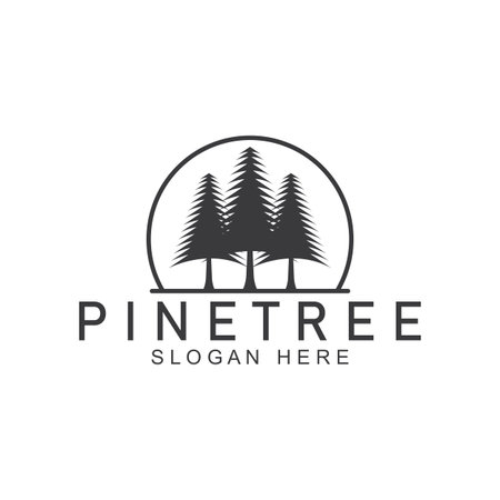 simple pine or fir tree logo  pine house evergreen.for pine forest adventurers camping nature badges and business.vectorのイラスト素材