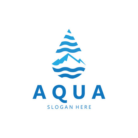 a blue logo with a mountain and water waves  water mountain logo  aqua logo  logo for business  mineral  naturalのイラスト素材