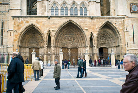 Leon, Spain - April 5, 2012 - Doors of the cathedral of Leonのeditorial素材