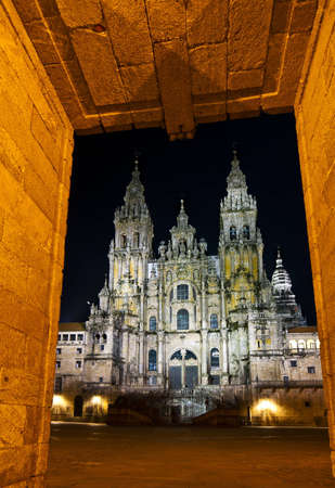 Cathedral of Santiago de Compostela at nightの写真素材