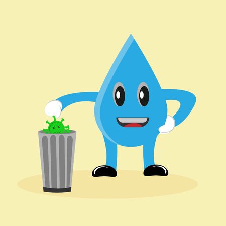 Illustration vector graphic of handsanitizer and throw corona virus in the trash perfect to background, cover book, infographic, etc.のイラスト素材