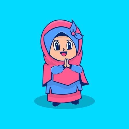 illustration vector graphic of muslim woman kids character perfect to logo, icon, symbol, banner, background, poster, sticker, cover book, etc.のイラスト素材