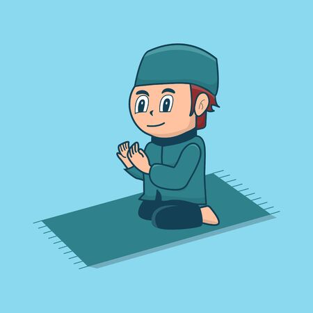 illustration vector graphic of muslim man kids character perfect to logo, icon, symbol, banner, background, poster, sticker, cover book, etc.のイラスト素材