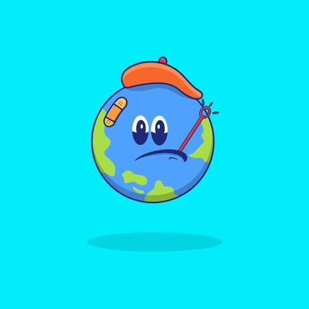 illustration vector graphic of eart sick on sad summer time perfect to icon, mascot, character, symbol, background, banner, sticker, etc.のイラスト素材