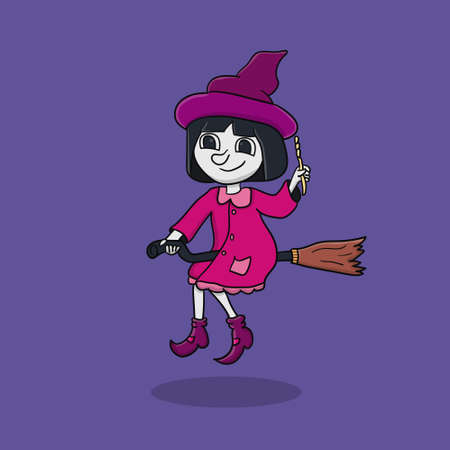 Illustration vector graphic of witch kids woman bring pumpkin perfect to logo, icon, mascot, symbol, poster, etc.のイラスト素材