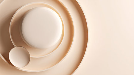 This image features abstract circular shapes in soft beige tones, showcasing minimalism and elegance for contemporary designs and artistic backgrounds.の素材