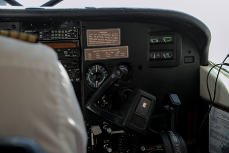 NAZCA, PERU - Spetember 26: Interior of small passenger plane with pilot that takes tourists on...