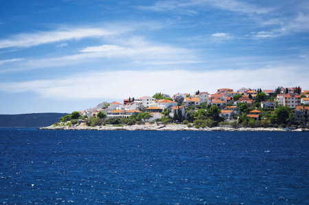 typical coastline of town trogir in croatiaの写真素材