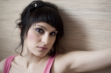 artistic portrait of a beautiful contemplative womanの写真素材