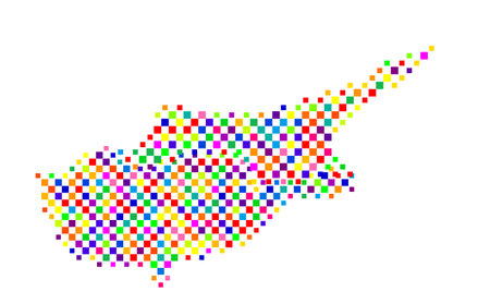 Abstract map of Cyprus with a pattern of colorful squares like a chess boardのイラスト素材