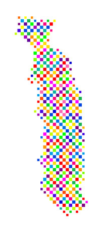 Abstract map of Togo with a pattern of colorful squares like a chess boardのイラスト素材