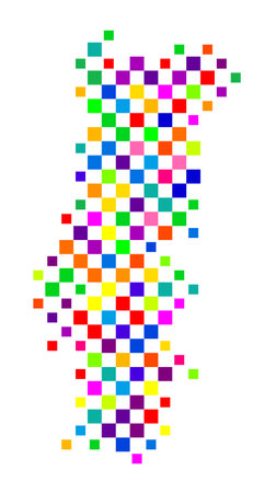 Abstract map of Portugal with a pattern of colorful squares like a chess boardのイラスト素材
