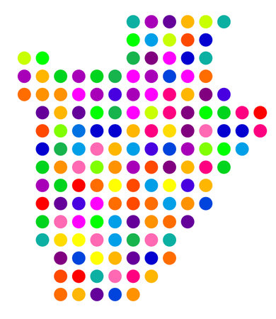 Abstract map of Burundi showing the area of the country with a pattern of colorful circlesのイラスト素材