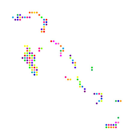 Abstract map of The Bahamas showing the area of the country with a pattern of colorful circlesのイラスト素材