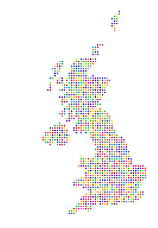 Abstract map of the United Kingdom showing the area of the country with a pattern of colorful circlesのイラスト素材