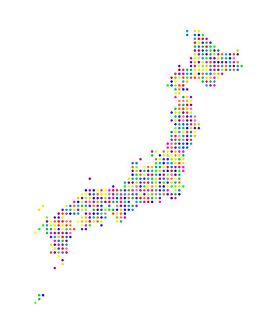 Abstract map of Japan showing the area of the country with a pattern of colorful circlesのイラスト素材