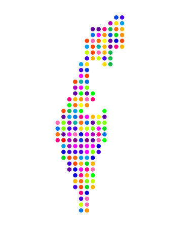 Abstract map of Israel showing the area of the country with a pattern of colorful circlesのイラスト素材