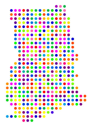 Abstract map of Ghana showing the area of the country with a pattern of colorful circlesのイラスト素材