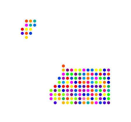 Abstract map of Equatorial Guinea showing the area of the country with a pattern of colorful circlesのイラスト素材