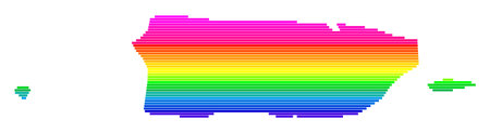 Abstract map of Puerto Rico showing the country with horizontal parallel lines in rainbow colorsのイラスト素材