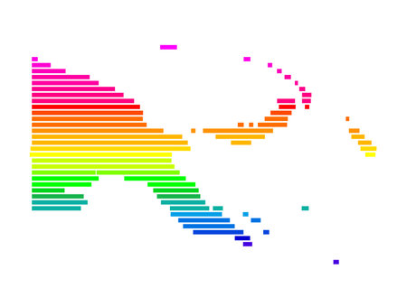 Abstract map of Papua New Guinea showing the country with horizontal parallel lines in rainbow colorsのイラスト素材