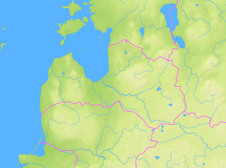 Map of Latvia and surrounding countries showing the region with relief representation, rivers, lakes and administrative boundaries. Silent map without any labels.の写真素材