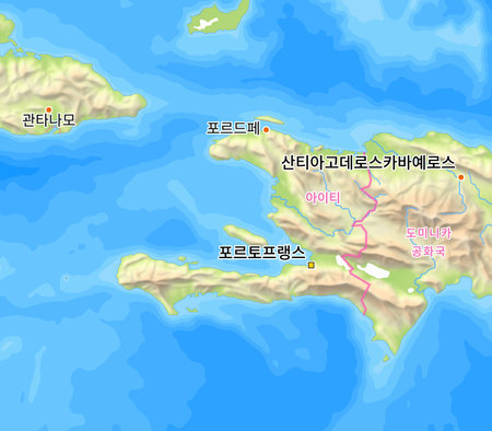 Map of Haiti and surrounding countries with Korean country names. Place names in Korean are used depending on availability. Made with Natural Earth.の写真素材