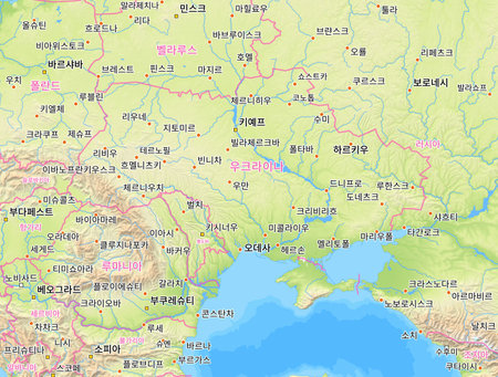 Map of Ukraine and surrounding countries with Korean country names. Place names in Korean are used depending on availability. Made with Natural Earth.の写真素材