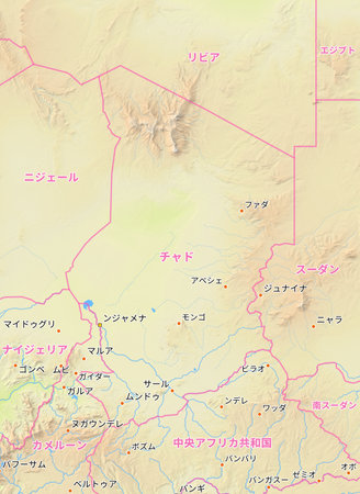 Map of Chad and surrounding countries with Japanese country names. Place names in Japanese are used depending on availability. Made with Natural Earth.の写真素材