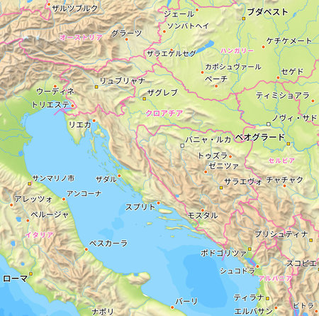 Map of Croatia and surrounding countries with Japanese country names. Place names in Japanese are used depending on availability. Made with Natural Earth.の写真素材