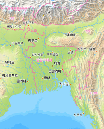 Map of Bangladesh and surrounding countries with Korean country names. Place names in Korean are used depending on availability. Made with Natural Earth.の写真素材