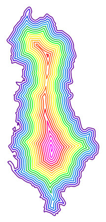 Abstract map of Albania showing the country with concentric rings in rainbow colors.のイラスト素材