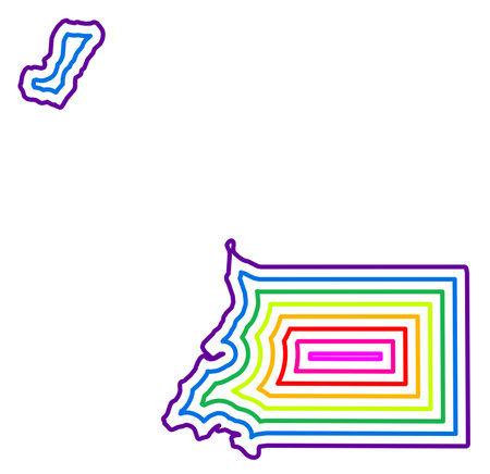 Abstract map of Equatorial Guinea showing the country with concentric rings in rainbow colors.のイラスト素材