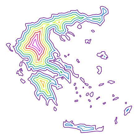 Abstract map of Greece showing the country with concentric rings in rainbow colors.のイラスト素材