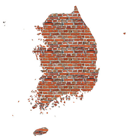 Abstract map of the South Korea designed as a brick wallの写真素材