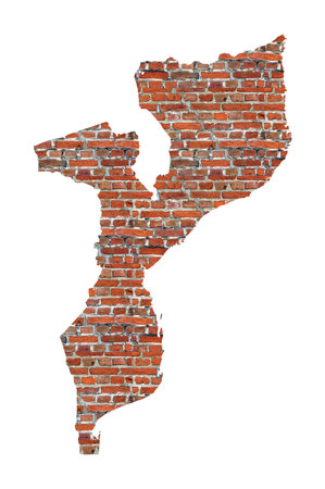 Abstract map of Mozambique designed as a brick wallの写真素材