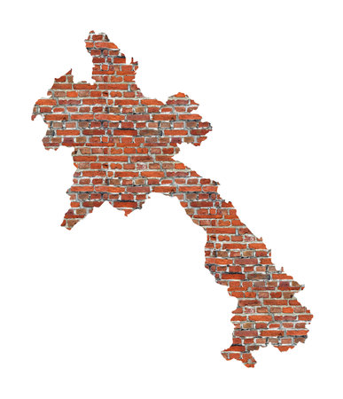 Abstract map of the Laos designed as a brick wallの写真素材