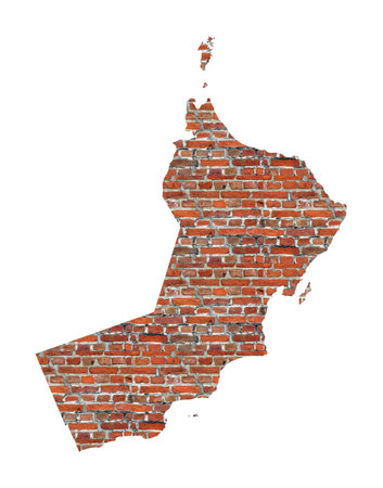 Abstract map of Oman designed as a brick wallの写真素材