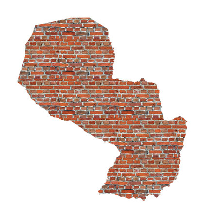 Abstract map of Paraguay designed as a brick wallの写真素材